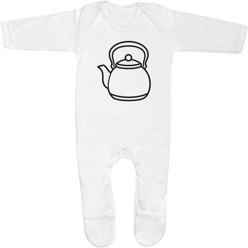 Tea kettle baby sleepsuit - 'tea, kettle'